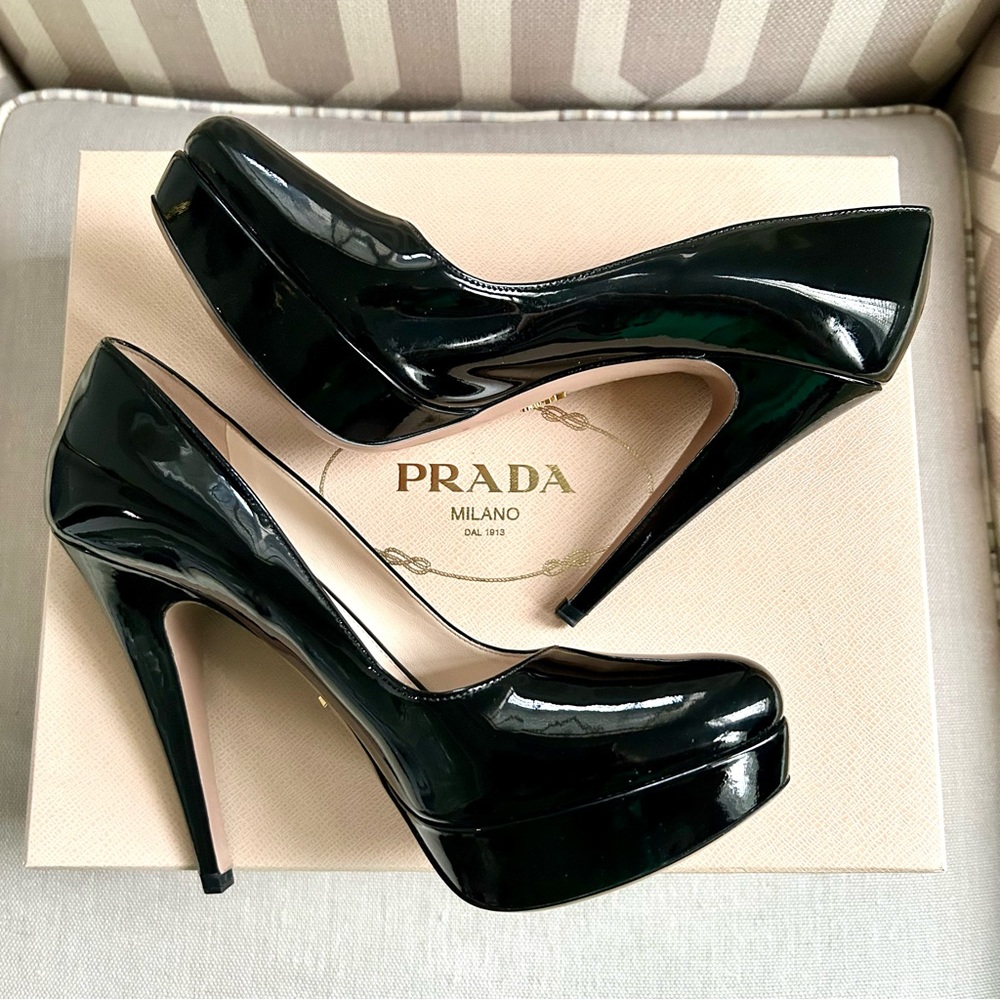 Prada Patent Leather Platform Pumps, Black
